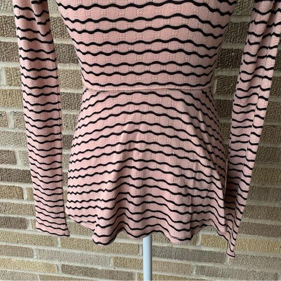 Free People Peplum Sweater Pink Black Stripes Size XS - Picture 9 of 13